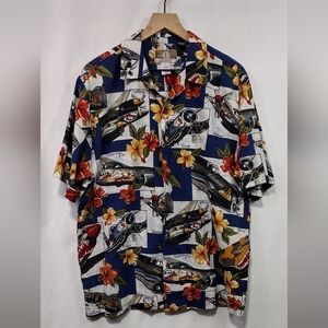 Kalaheo Floral Hawaiian Shirt Men's L Made In Hawaii World War II Aircraft